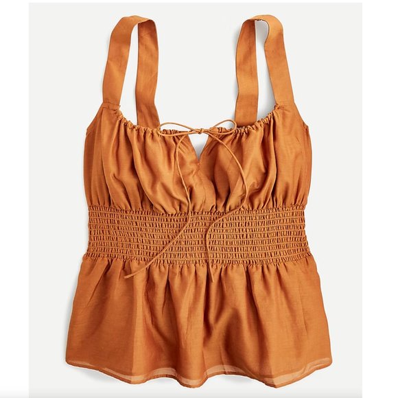 J. Crew Tops - J Crew Smocked-waist Tank in Silk-cotton Voile, L, Mustard
